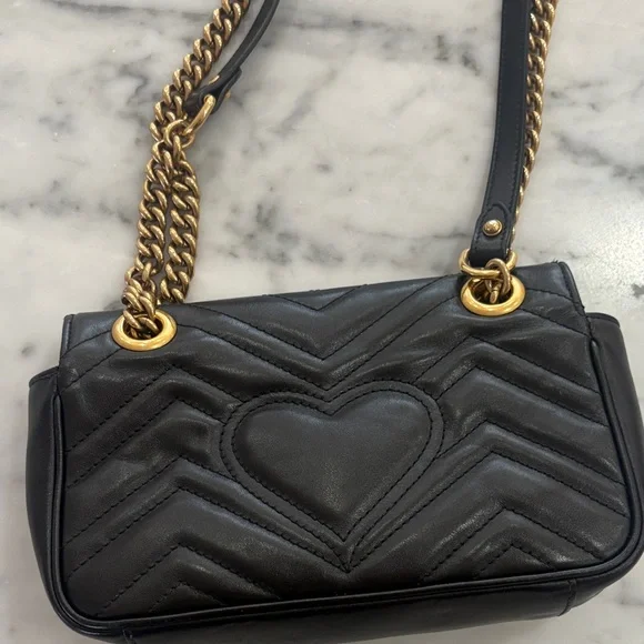 Black Quilted Leather Bag with Gold Chain - Picture 3 of 4